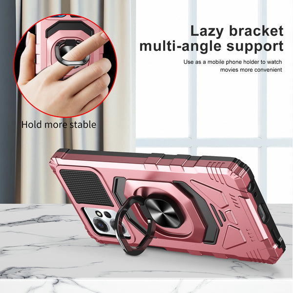 For Motorola moto g Power 2023 Case with Tempered Glass Screen Protector Hybrid Ring Shockproof Hard Case Phone Cover - Rose Gold