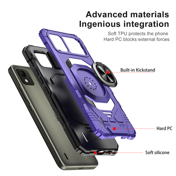 For Nokia C110 Case [Military Grade] Ring Car Mount Kickstand w/[Tempered Glass] Hybrid Hard PC Soft TPU Shockproof Protective Case - Purple
