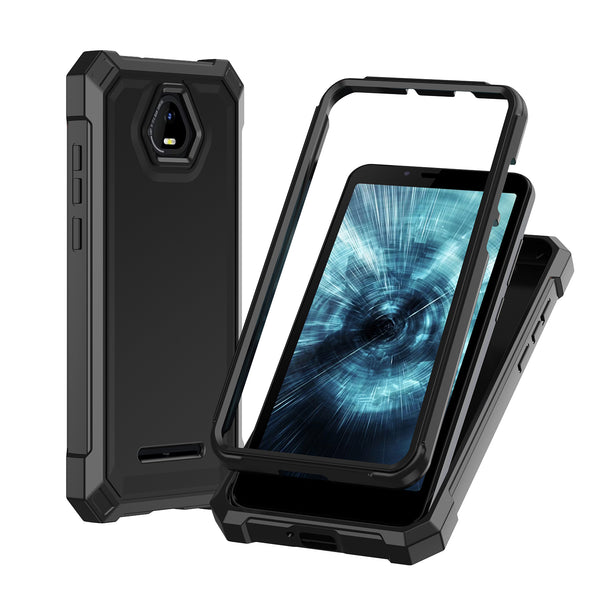 For Boost Schok Volt SV55 Case with Temper Glass Screen Protector Full-Body Rugged Protection - Black