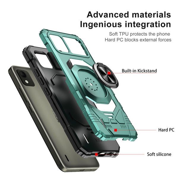 For Nokia C110 Case [Military Grade] Ring Car Mount Kickstand w/[Tempered Glass] Hybrid Hard PC Soft TPU Shockproof Protective Case - Teal