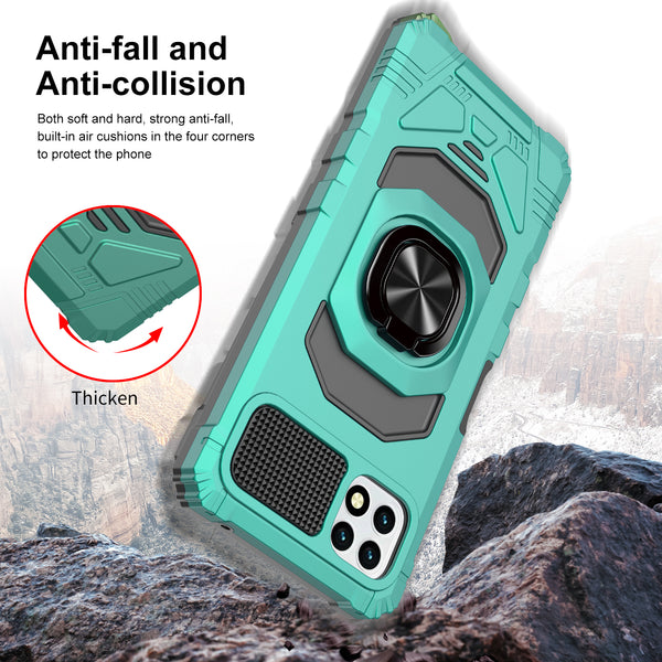 For Boost Celero 5G Plus Case with Tempered Glass Screen Protector Hybrid Ring Shockproof Hard Case Phone Cover - Teal