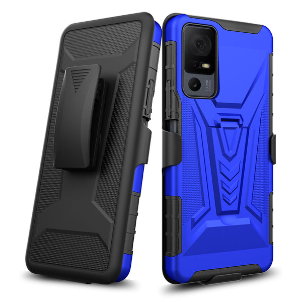For Alcatel Jitterbug Smart 4 Case with Tempered Glass Screen Protector Heavy Duty Protective Phone Case,Built-in Kickstand Rugged Shockproof Protective Phone Case - Blue