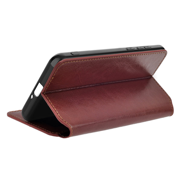 For Boost Schok Volt SV55 Case, Slim Flip Folio [Kickstand] Pu Leather Wallet Case with ID & Card Slots & Pocket - Brown