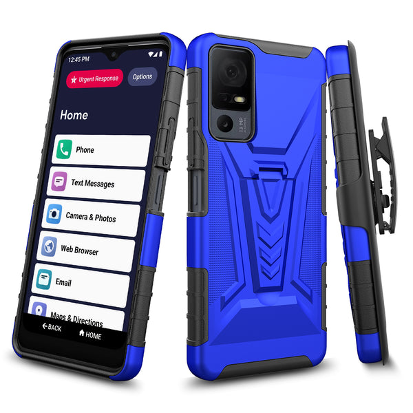 For Alcatel Jitterbug Smart 4 Case with Tempered Glass Screen Protector Heavy Duty Protective Phone Case,Built-in Kickstand Rugged Shockproof Protective Phone Case - Blue