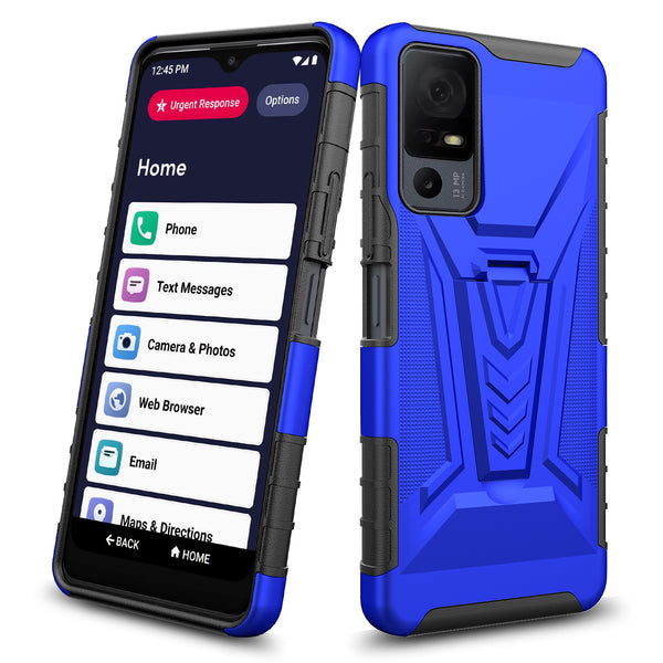 For Alcatel Jitterbug Smart 4 Case with Tempered Glass Screen Protector Heavy Duty Protective Phone Case,Built-in Kickstand Rugged Shockproof Protective Phone Case - Blue