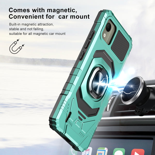 For Nokia C110 Case [Military Grade] Ring Car Mount Kickstand w/[Tempered Glass] Hybrid Hard PC Soft TPU Shockproof Protective Case - Teal