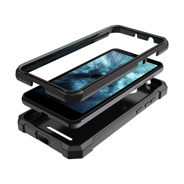 For Boost Schok Volt SV55 Case with Temper Glass Screen Protector Full-Body Rugged Protection - Black