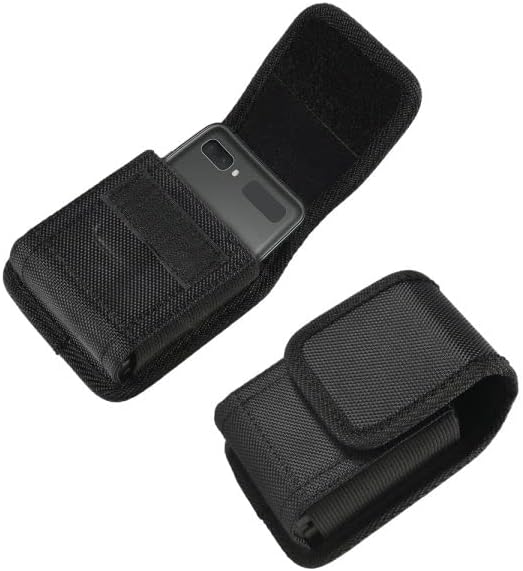 Case for Moto Razr+ Plus/Razr 2023/Galaxy Z Flip 5 4 3 Phone Case Black Balistic Nylon Leather Vertical Pouch [Belt Loop, Metal Clip] for Samsung Z Flip 5 5G, Z Flip4/3