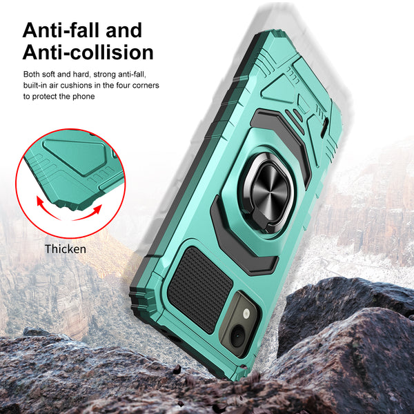 For Nokia C110 Case [Military Grade] Ring Car Mount Kickstand w/[Tempered Glass] Hybrid Hard PC Soft TPU Shockproof Protective Case - Teal