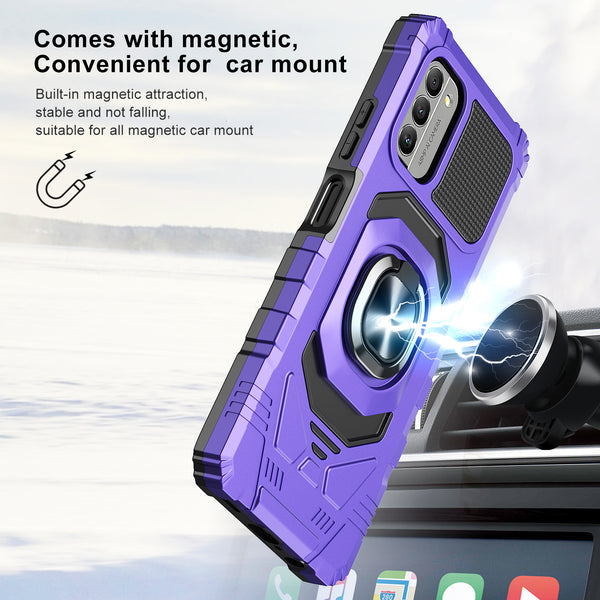 For Nokia C300 Case [Military Grade] Ring Car Mount Kickstand w/[Tempered Glass] Hybrid Hard PC Soft TPU Shockproof Protective Case - Purple