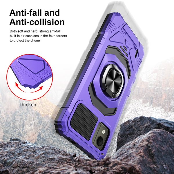 For Nokia C110 Case [Military Grade] Ring Car Mount Kickstand w/[Tempered Glass] Hybrid Hard PC Soft TPU Shockproof Protective Case - Purple
