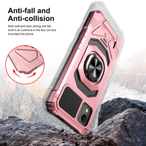 For Nokia C110 Case [Military Grade] Ring Car Mount Kickstand w/[Tempered Glass] Hybrid Hard PC Soft TPU Shockproof Protective Case - Rose Gold