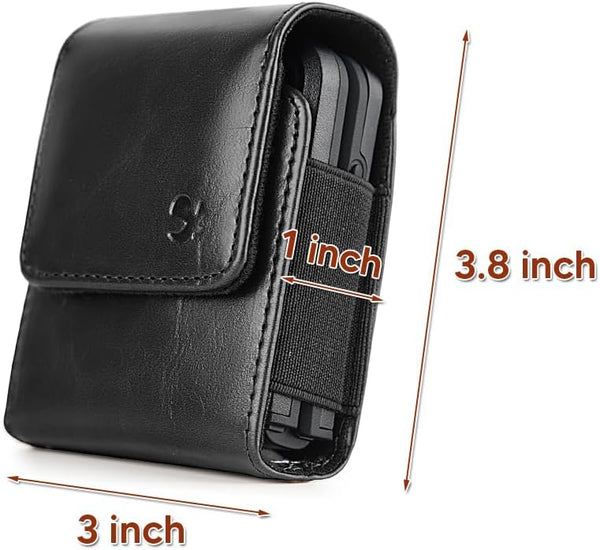 Case for Moto Razr+ Plus/Razr 2023 / Galaxy Z Flip 5 4 3 Phone Case Leather Vertical Pouch [Belt Loop, Metal Clip, Magnetic Closure] for Samsung Z Flip 5 5G, Z Flip3 - Black