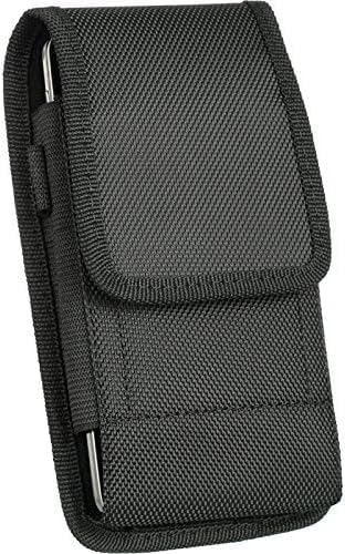 Military Grade Cell Phone Pouch Tactical Clip Holster Holder w/Belt Loop for iPhone 13 Max 12 Pro Max 14 Max 14 Max Plus, S23 Ultra Nylon Canvas Carrier Holster Fits Cell Phone w/Otterbox (Large)