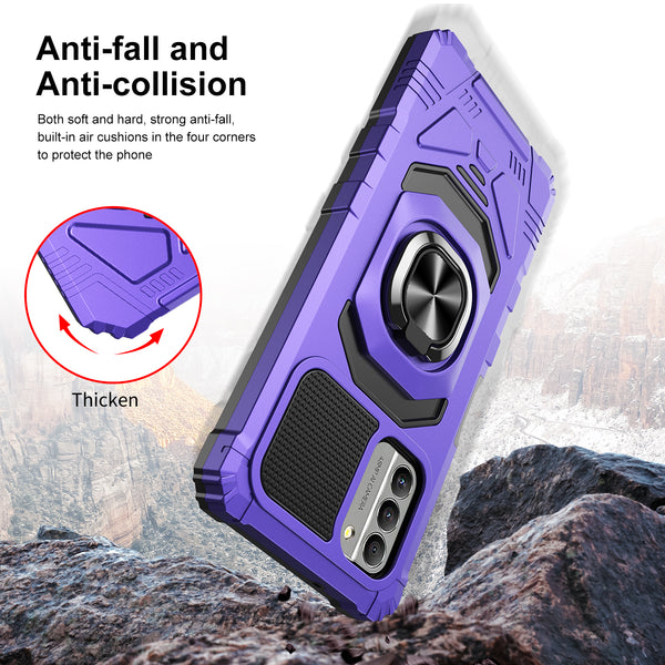 For Nokia C300 Case [Military Grade] Ring Car Mount Kickstand w/[Tempered Glass] Hybrid Hard PC Soft TPU Shockproof Protective Case - Purple