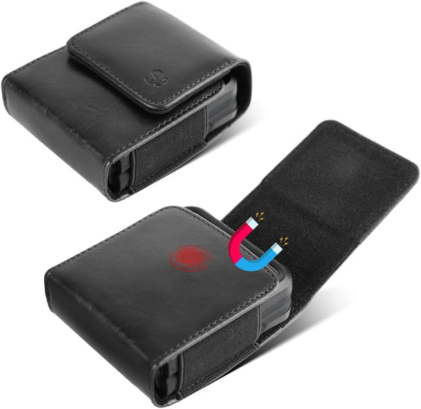 Case for Moto Razr+ Plus/Razr 2023 / Galaxy Z Flip 5 4 3 Phone Case Leather Vertical Pouch [Belt Loop, Metal Clip, Magnetic Closure] for Samsung Z Flip 5 5G, Z Flip3 - Black