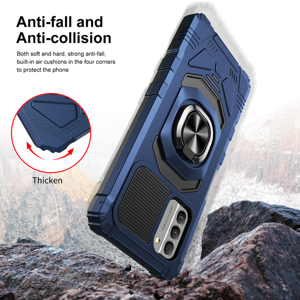 For Nokia C300 Case [Military Grade] Ring Car Mount Kickstand w/[Tempered Glass] Hybrid Hard PC Soft TPU Shockproof Protective Case - Blue