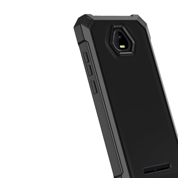 For Boost Schok Volt SV55 Case with Temper Glass Screen Protector Full-Body Rugged Protection - Black