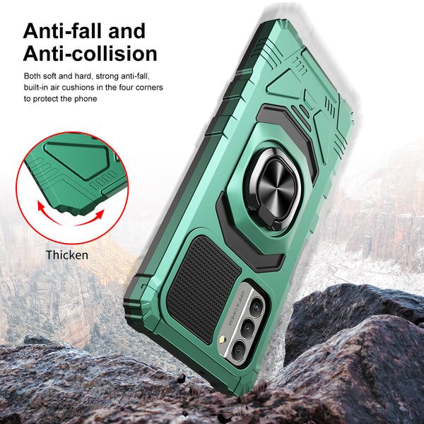 For Nokia C300 Case [Military Grade] Ring Car Mount Kickstand w/[Tempered Glass] Hybrid Hard PC Soft TPU Shockproof Protective Case - Teal