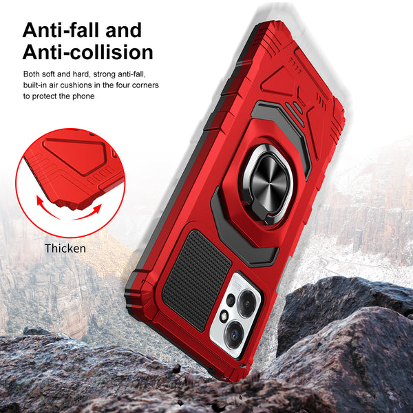 For Motorola moto g Power 2023 Case with Tempered Glass Screen Protector Hybrid Ring Shockproof Hard Case Phone Cover - Red