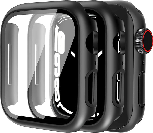 [2 Pack] SPY Case with Apple Watch Series 7 41mm with Tempered Glass Screen Protector, Full Protective Hard PC Case, HD Ultra-Thin Cover for iWatch 41mm - Black