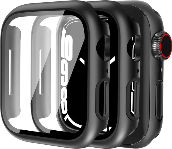 [2 Pack] SPY Case with Apple Watch Series SE 8 7 45mm with Tempered Glass Screen Protector, Full Protective Hard PC Case, HD Ultra-Thin Cover for iWatch 45mm - Black