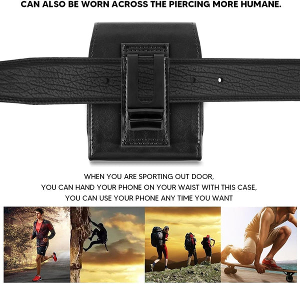 Case for Moto Razr+ Plus/Razr 2023 / Galaxy Z Flip 5 4 3 Phone Case Leather Vertical Pouch [Belt Loop, Metal Clip, Magnetic Closure] for Samsung Z Flip 5 5G, Z Flip3 - Black