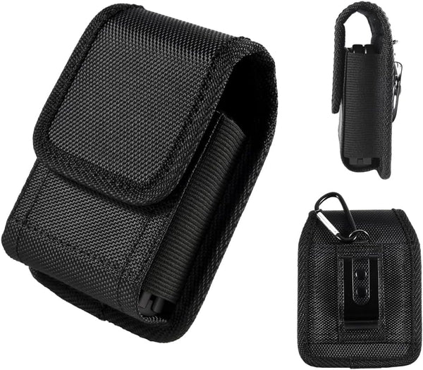 Case for Moto Razr+ Plus/Razr 2023/Galaxy Z Flip 5 4 3 Phone Case Black Balistic Nylon Leather Vertical Pouch [Belt Loop, Metal Clip] for Samsung Z Flip 5 5G, Z Flip4/3
