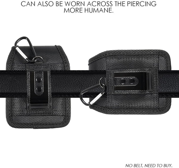 Case for Moto Razr+ Plus/Razr 2023/Galaxy Z Flip 5 4 3 Phone Case Black Balistic Nylon Leather Vertical Pouch [Belt Loop, Metal Clip] for Samsung Z Flip 5 5G, Z Flip4/3