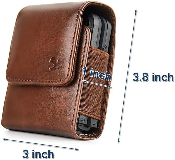 Case for Moto Razr+ Plus/Razr 2023 / Galaxy Z Flip 5 4 3 Phone Case Leather Vertical Pouch [Belt Loop, Metal Clip, Magnetic Closure] for Samsung Z Flip 5 5G, Z Flip3 - Brown