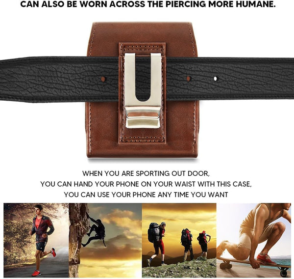 Case for Moto Razr+ Plus/Razr 2023 / Galaxy Z Flip 5 4 3 Phone Case Leather Vertical Pouch [Belt Loop, Metal Clip, Magnetic Closure] for Samsung Z Flip 5 5G, Z Flip3 - Brown