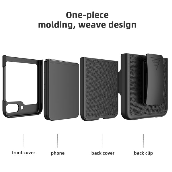 Samsung Galaxy Z Flip5 Case, Rugged Slim Rotating Swivel Lock Holster Shell Combo Clip Cover - Black