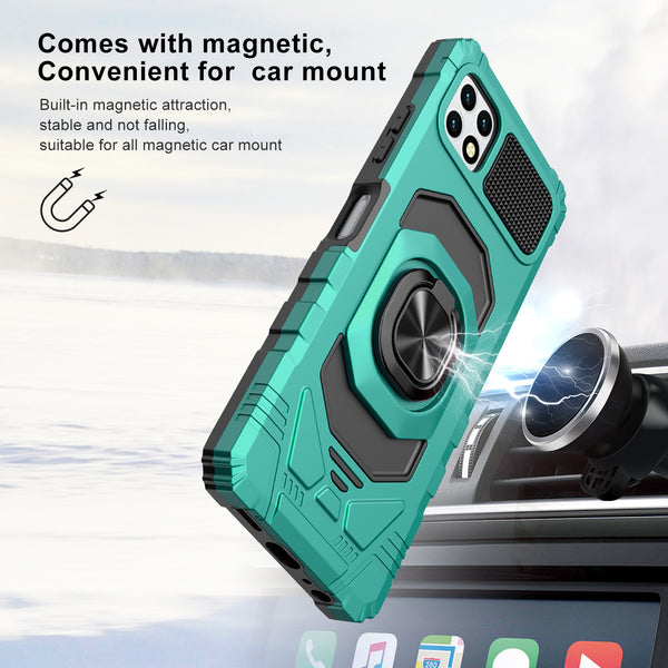 For Boost Celero 5G Plus Case with Tempered Glass Screen Protector Hybrid Ring Shockproof Hard Case Phone Cover - Teal