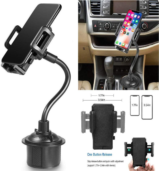 Cell Phone Holder for Car, Universal Adjustable Gooseneck Cup Holder Cradle Car Mount for iPhone Xs/Xs Max/Xr/8/7 Plus/iPod Touch (Black)
