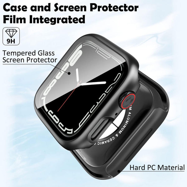 [2 Pack] SPY Case with Apple Watch Series SE 8 7 45mm with Tempered Glass Screen Protector, Full Protective Hard PC Case, HD Ultra-Thin Cover for iWatch 45mm - Black