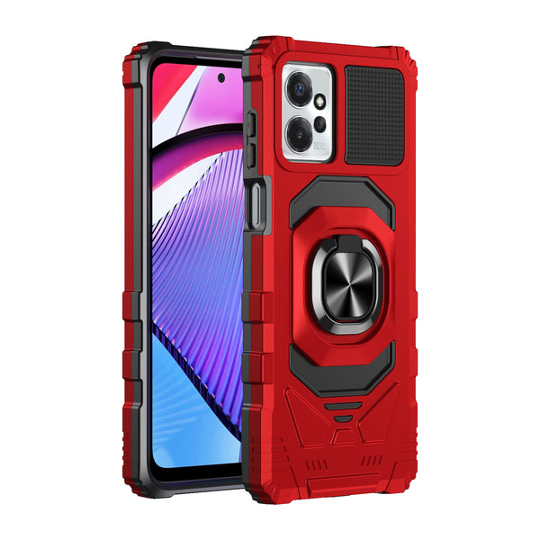 For Motorola moto g Power 2023 Case with Tempered Glass Screen Protector Hybrid Ring Shockproof Hard Case Phone Cover - Red