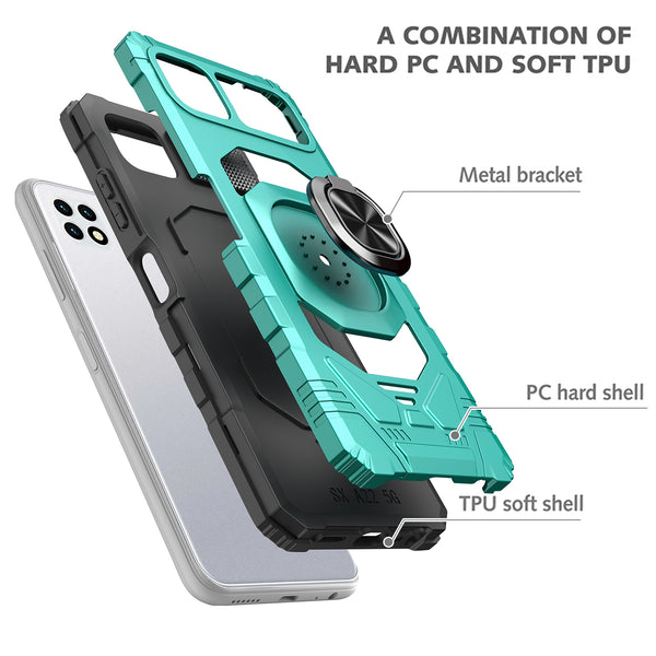 For Boost Celero 5G Plus Case with Tempered Glass Screen Protector Hybrid Ring Shockproof Hard Case Phone Cover - Teal