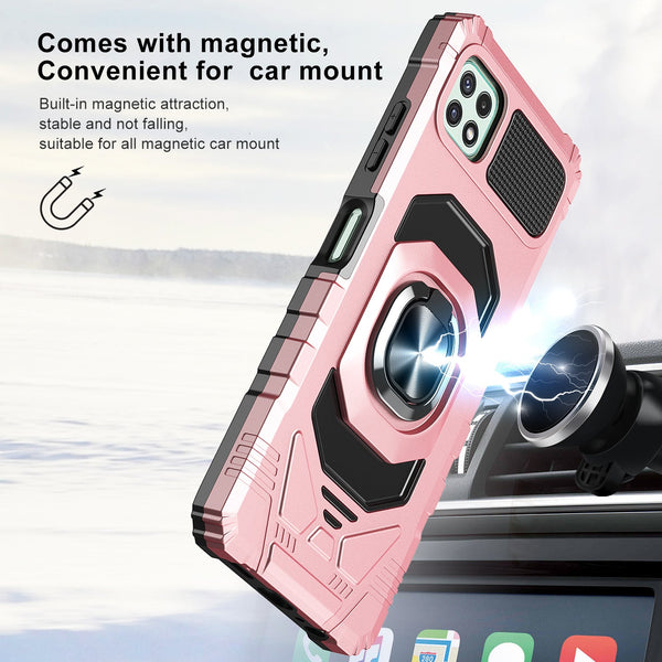 ring kickstand hyhrid phone case for boost celero 5g - rose gold - www.coverlabusa.com