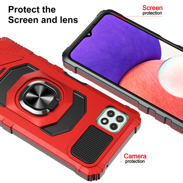 For Boost Celero 5G Plus Case with Tempered Glass Screen Protector Hybrid Ring Shockproof Hard Case Phone Cover - Red
