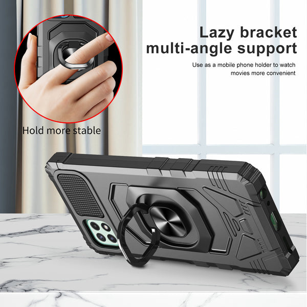 For Boost Celero 5G Plus Case with Tempered Glass Screen Protector Hybrid Ring Shockproof Hard Case Phone Cover - Black