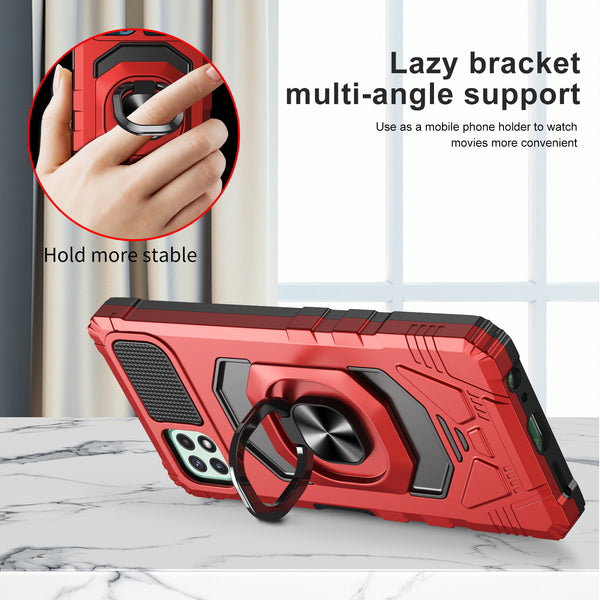 For Boost Celero 5G Plus Case with Tempered Glass Screen Protector Hybrid Ring Shockproof Hard Case Phone Cover - Red