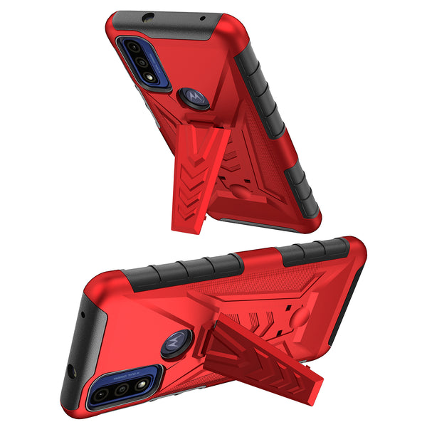 For Motorola Moto G Power 5g 2023 Case with Tempered Glass Screen Protector Heavy Duty Protective Phone Case,Built-in Kickstand Rugged Shockproof Protective Phone Case - Red