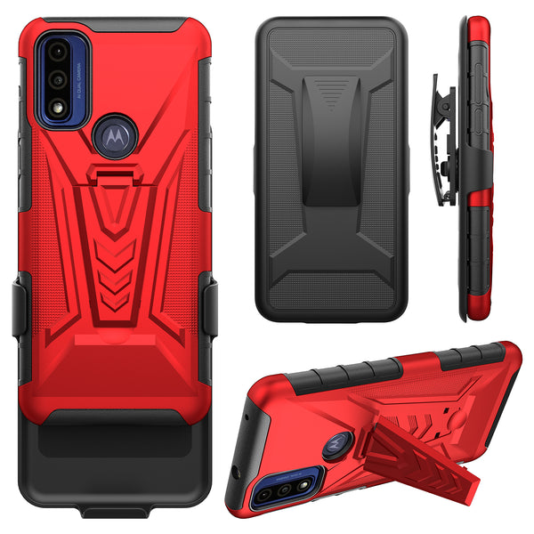 For Motorola Moto G Power 5g 2023 Case with Tempered Glass Screen Protector Heavy Duty Protective Phone Case,Built-in Kickstand Rugged Shockproof Protective Phone Case - Red