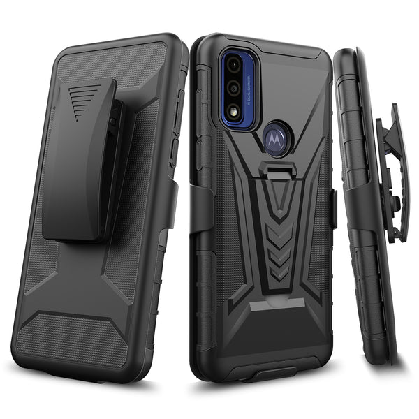 For Motorola Moto G Power 5g 2023 Case with Tempered Glass Screen Protector Heavy Duty Protective Phone Case,Built-in Kickstand Rugged Shockproof Protective Phone Case - Black