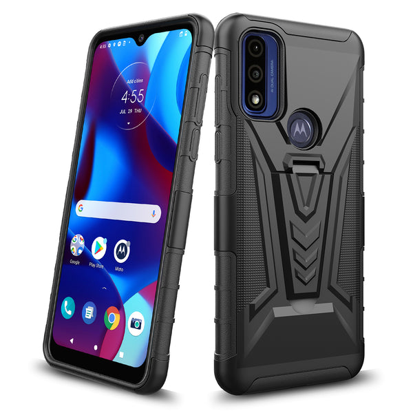 For Motorola Moto G Power 5g 2023 Case with Tempered Glass Screen Protector Heavy Duty Protective Phone Case,Built-in Kickstand Rugged Shockproof Protective Phone Case - Black