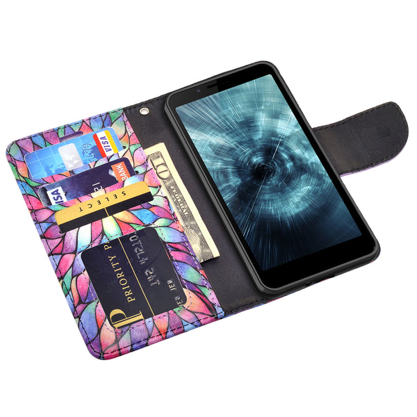 For Boost Schok Volt SV55 Case, Slim Flip Folio [Kickstand] Pu Leather Wallet Case with ID & Card Slots & Pocket - Rainbow Flower