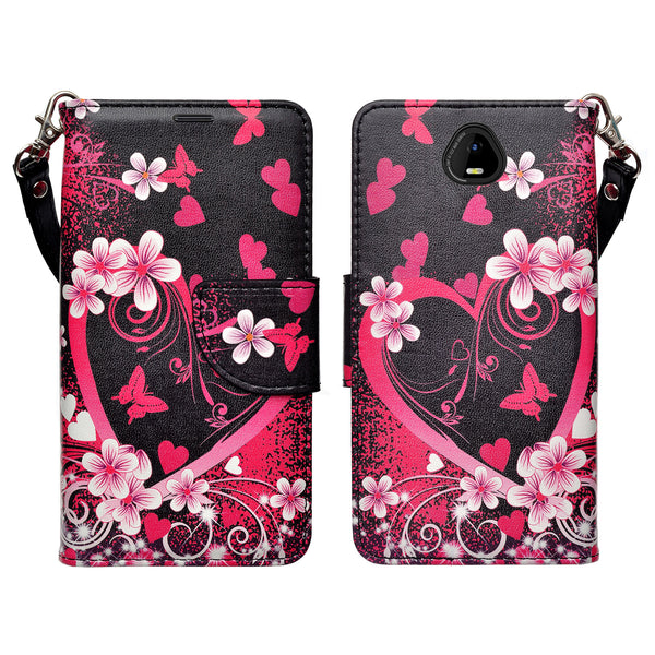 For Boost Schok Volt SV55 Case, Slim Flip Folio [Kickstand] Pu Leather Wallet Case with ID & Card Slots & Pocket - Heart Flower