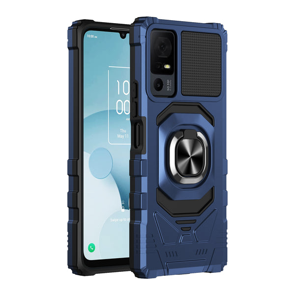 For Alcatel Jitterbug Smart 4 Case [Military Grade] Ring Car Mount Kickstand w/[Tempered Glass] Hybrid Hard PC Soft TPU Shockproof Protective Case - Blue