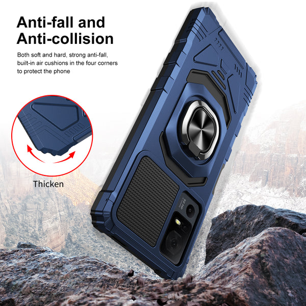 For Alcatel Jitterbug Smart 4 Case [Military Grade] Ring Car Mount Kickstand w/[Tempered Glass] Hybrid Hard PC Soft TPU Shockproof Protective Case - Blue