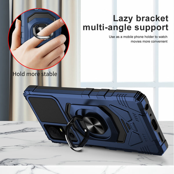 For Alcatel Jitterbug Smart 4 Case [Military Grade] Ring Car Mount Kickstand w/[Tempered Glass] Hybrid Hard PC Soft TPU Shockproof Protective Case - Blue